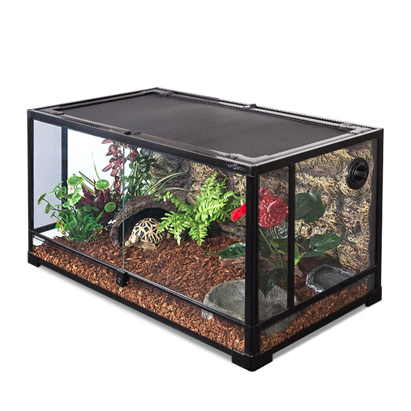 ‌Premium Glass Reptile Terrarium - Chameleon & Lizard Habitat, Ventilated Vivarium with UVB Light, Waterproof Frog Enclosure