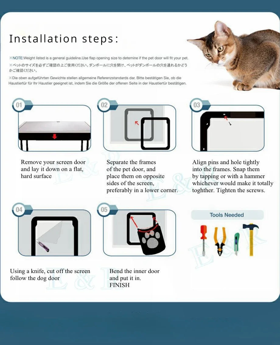Pet Door Outdoor Dogs Cats Window Gate House Enter Freely Fashion Pretty Garden New Safe Lockable Screen Easy Install  Dog Gate
