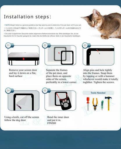 Pet Door Outdoor Dogs Cats Window Gate House Enter Freely Fashion Pretty Garden New Safe Lockable Screen Easy Install  Dog Gate