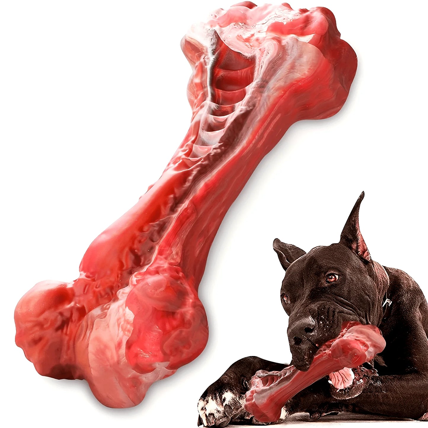 Indestructible Dog Chew Toy for Aggressive Chewers - Durable, Non-Toxic Natural Rubber Bone Shape for Teeth Cleaning