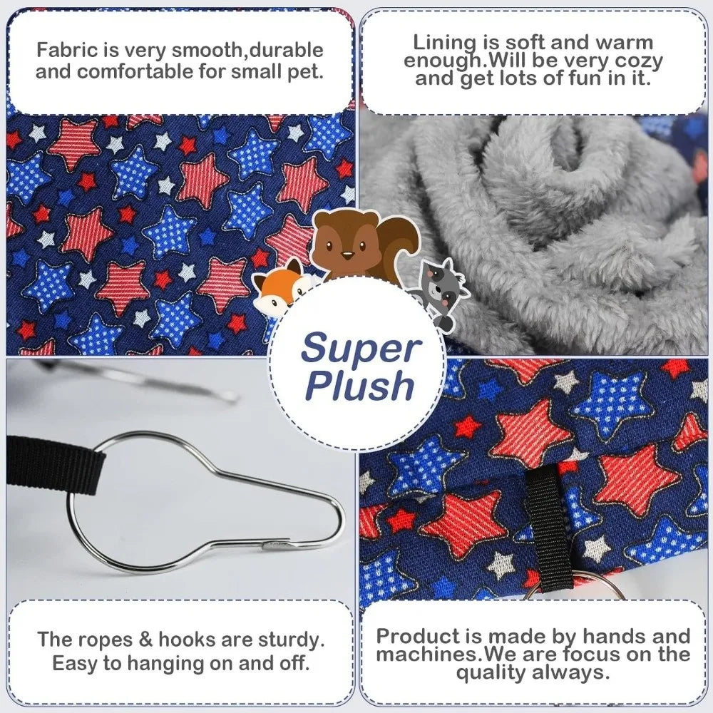 Hamster Hideout Double-layer Hamster Hammock Thicken Cozy Hanging Cage House Warm Fleece Print Pets Sleeping Bag Cage Sleeping