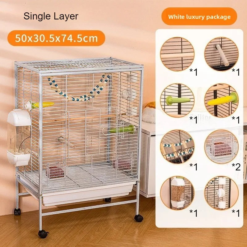 Luxury Bird Cage Large Parrot Birds Cages Accessories Drawer Wheels Birds Houses Lock Parrots Pigeon Feeder Birdcage Supplies