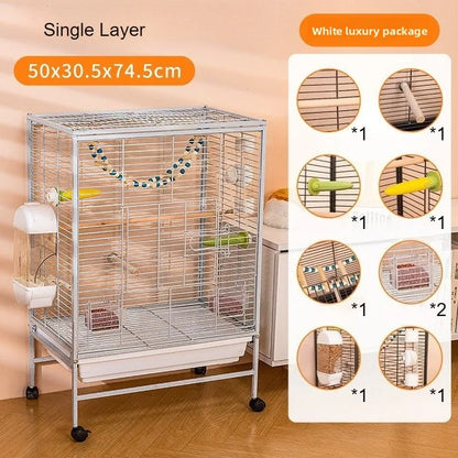 Luxury Bird Cage Large Parrot Birds Cages Accessories Drawer Wheels Birds Houses Lock Parrots Pigeon Feeder Birdcage Supplies