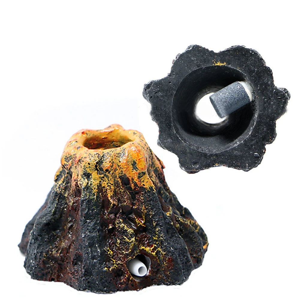 Aquarium Volcano Bubble Stone Fish Tank Decoration Volcano Landscape Rockery Can Install Oxygen Pump Home Crafts Ornament