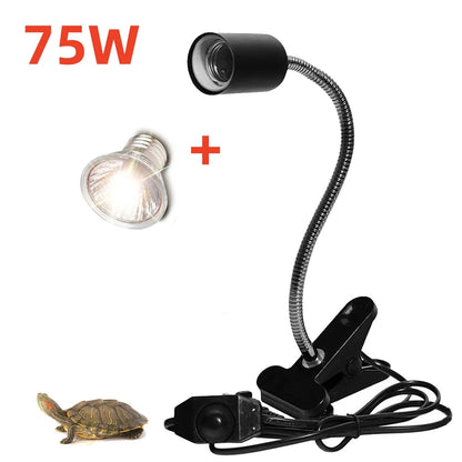 Reptile Heat Lamp UVA UVB Light Rotatable Basking Spot Light Simulated Sunlight For Turtle Lizard Clip-on Lamp Holder 25-75W