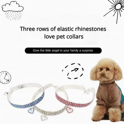 2025 New Cat Dog Collar Three Row Elastic Rhinestone Pet Collars Love Decoration Necklace Puppy Kitten Ornament Pets Supplies