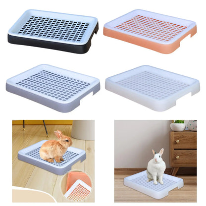 Rabbit Litter Tray Rabbit Toilet Portable with Grate Double Layer Guinea Pig Litter Pan Bunny Potty for Small Animals Ferrets