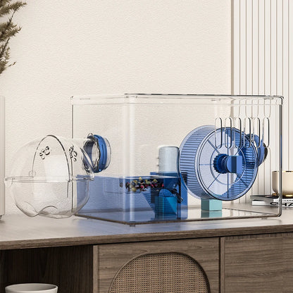 Acrylic Hamster Cage Transparent Habitat with Silent Running Wheel Large Space Enclosure for Hamster Easy-Clean Animal Home