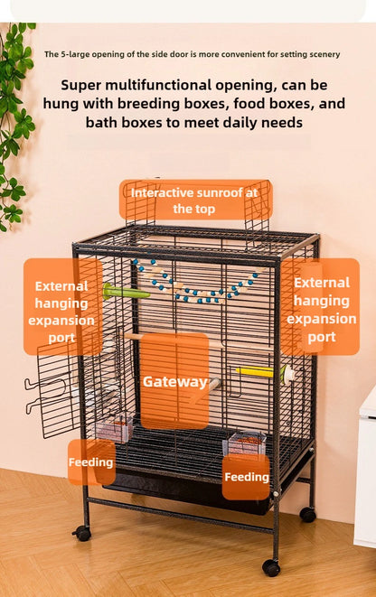 Luxury Bird Cage Large Parrot Birds Cages Accessories Drawer Wheels Birds Houses Lock Parrots Pigeon Feeder Birdcage Supplies