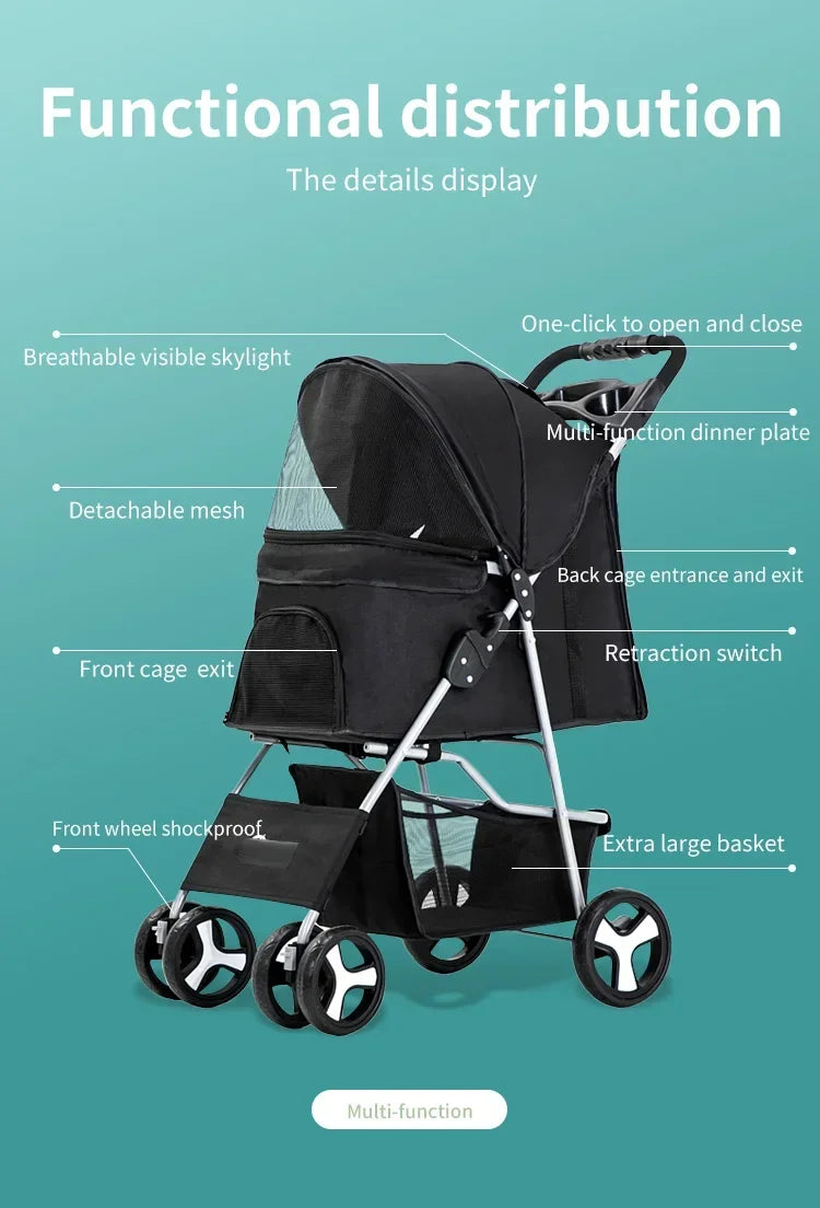 Pet Stroller Lightweight Folding Universal Wheel Cat Dog Travel Breathable Pet Stroller Outdoor Stroller for Small Medium Pets