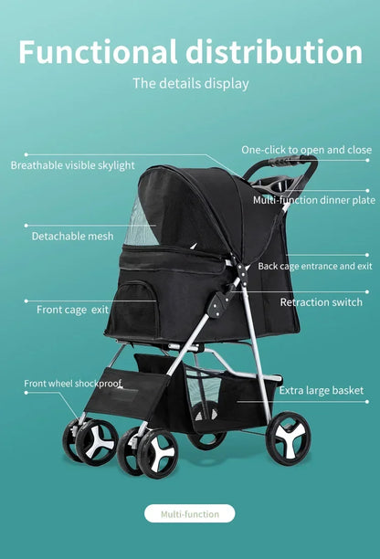 Pet Stroller Lightweight Folding Universal Wheel Cat Dog Travel Breathable Pet Stroller Outdoor Stroller for Small Medium Pets