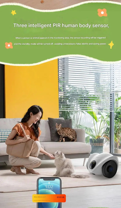 Whole House Mobile Walking Robot with Security Smart Camera for Specific Pet Monitoring & Playing With Remote Laser & Feeding