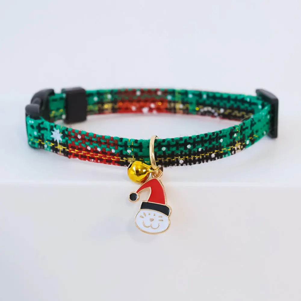Christmas Cat Collar with Bell Christmas Tree Santa Claus Plaid Safety Breakaway Christmas Collars for Puppy Cat Kitten Accessor