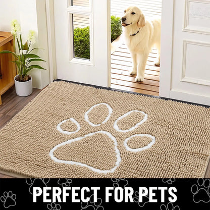 Kitinjoy Ultra Absorbent Chenille Mud Doormat With Paw Print Design Non-Slip Quick-Dry Washable Mats Door Mat for Muddy Dog Paws