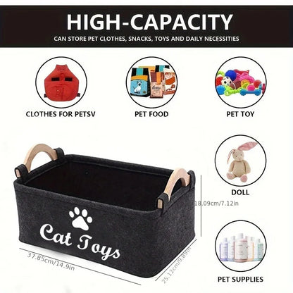 Stylish Felt Pet Toy Storage Basket - Durable Organizer for Cat & Dog Toys, Dirty Clothes, and Cleaning Supplies - Letter Print