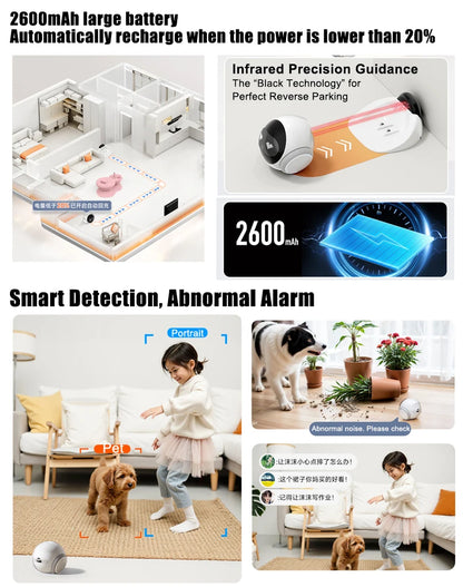 Famue Home Security Robot for Elderly & Kids – Auto Charging Smart Camera with IR Night Vision, Two-Way Audio and Full House