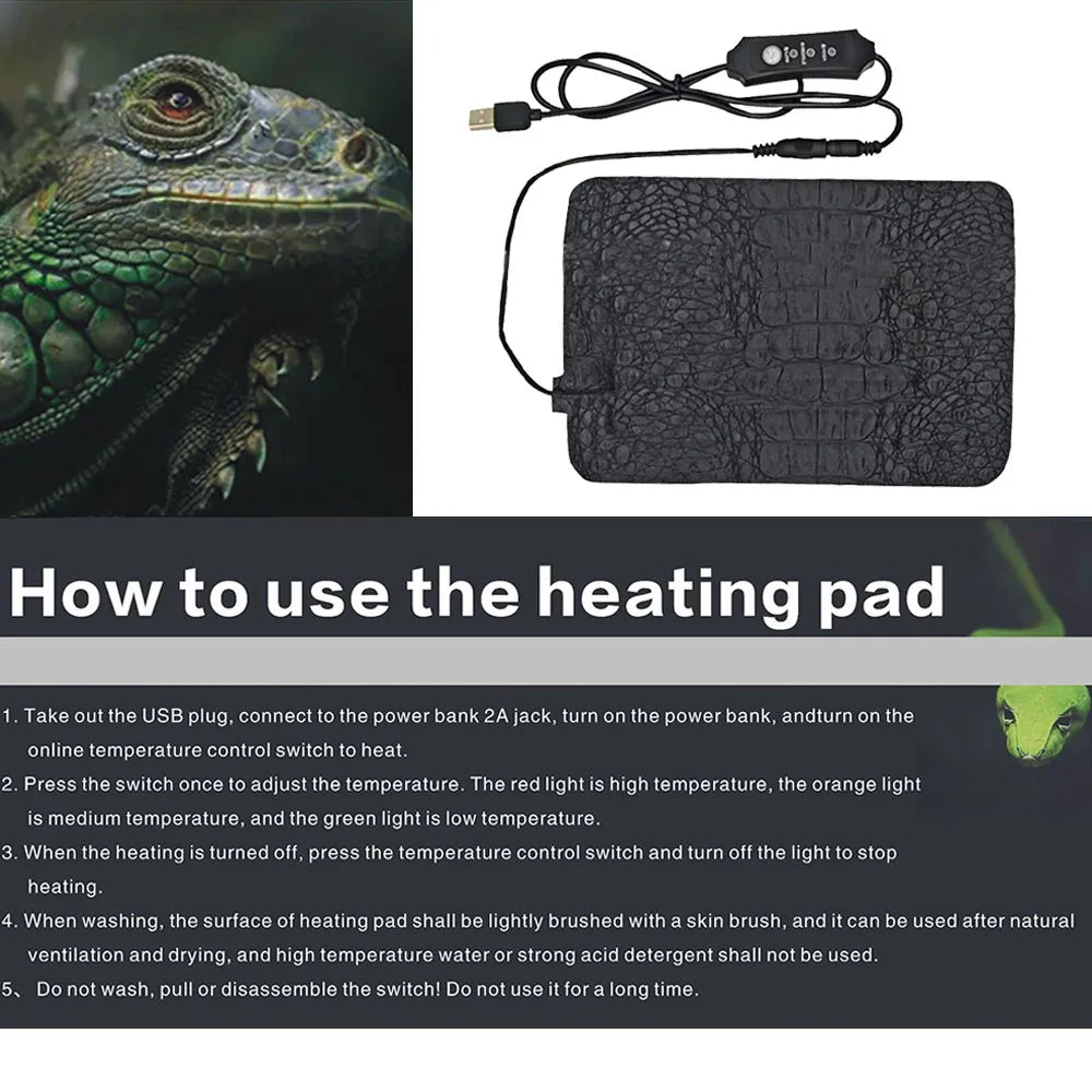 Pet Heating Pad Reptile Pet Warm Heater USB Electric Blanket Warm Adjustable Temperature Controller Incubator Mat Heated Pad