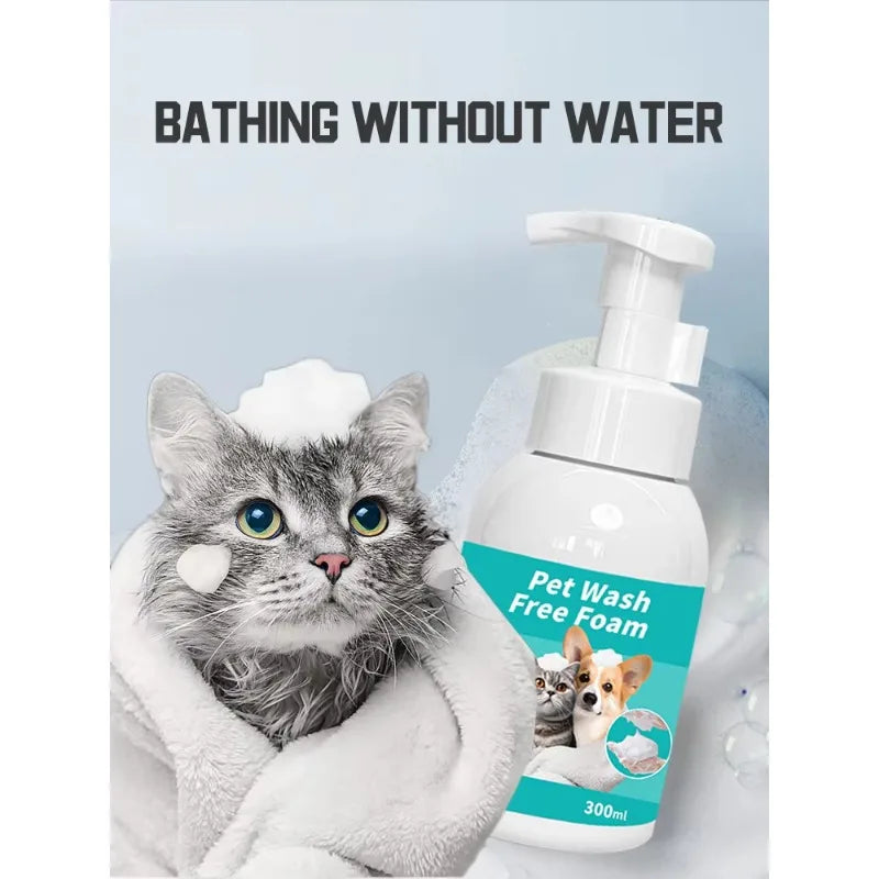 Waterless Pet Shampoo Foam 300ml No-Rinse Cleaning Foam Dry Bath Shampoo with Deodorizing Odor Removal for Cats Dogs
