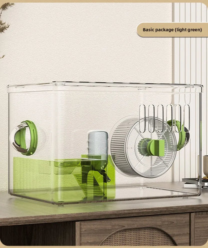 Acrylic Hamster Cage Transparent Habitat with Silent Running Wheel Large Space Enclosure for Hamster Easy-Clean Animal Home