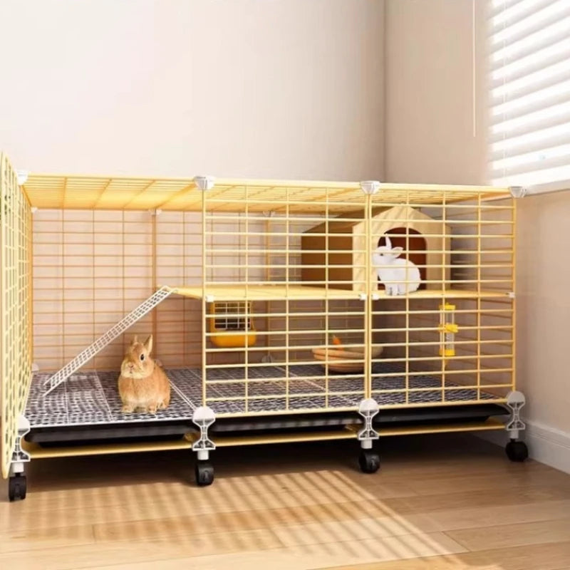 Large Two-Story Rabbit Cage Metal Wire Pet Hutch with Removable Tray Home Bunny House for Indoor Spacious Habitat for Rabbit