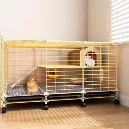 Large Two-Story Rabbit Cage Metal Wire Pet Hutch with Removable Tray Home Bunny House for Indoor Spacious Habitat for Rabbit