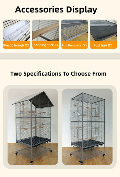 Metal Big Size Large Bird Cages Pet Parrot House Pet Cages Carriers Bird Breeding Foldable Quadrate Bird Cage 80*60*168cm