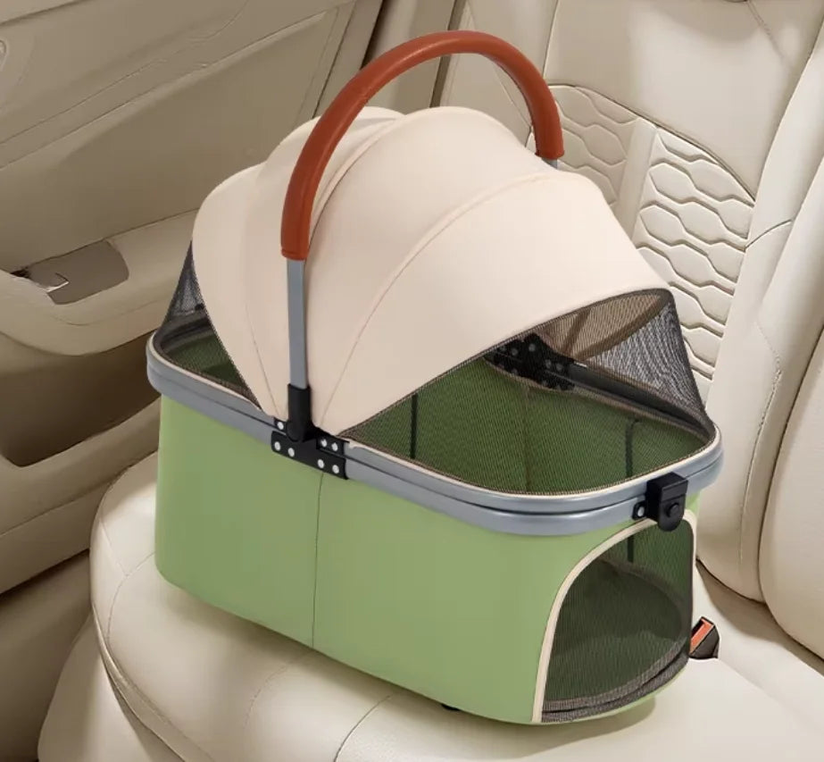 360° High Wheels Transport Foldable Cat Pet Stroller Foldable Cat Stroller Detachble Pet Stroller Portable Pet Storage Bag