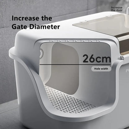 Large Cat Litter Boxes Corridor Style Design Enclosed Litter Tray Odor Splash-Proof Kitten Toilet Convenient Lid Pet Clean