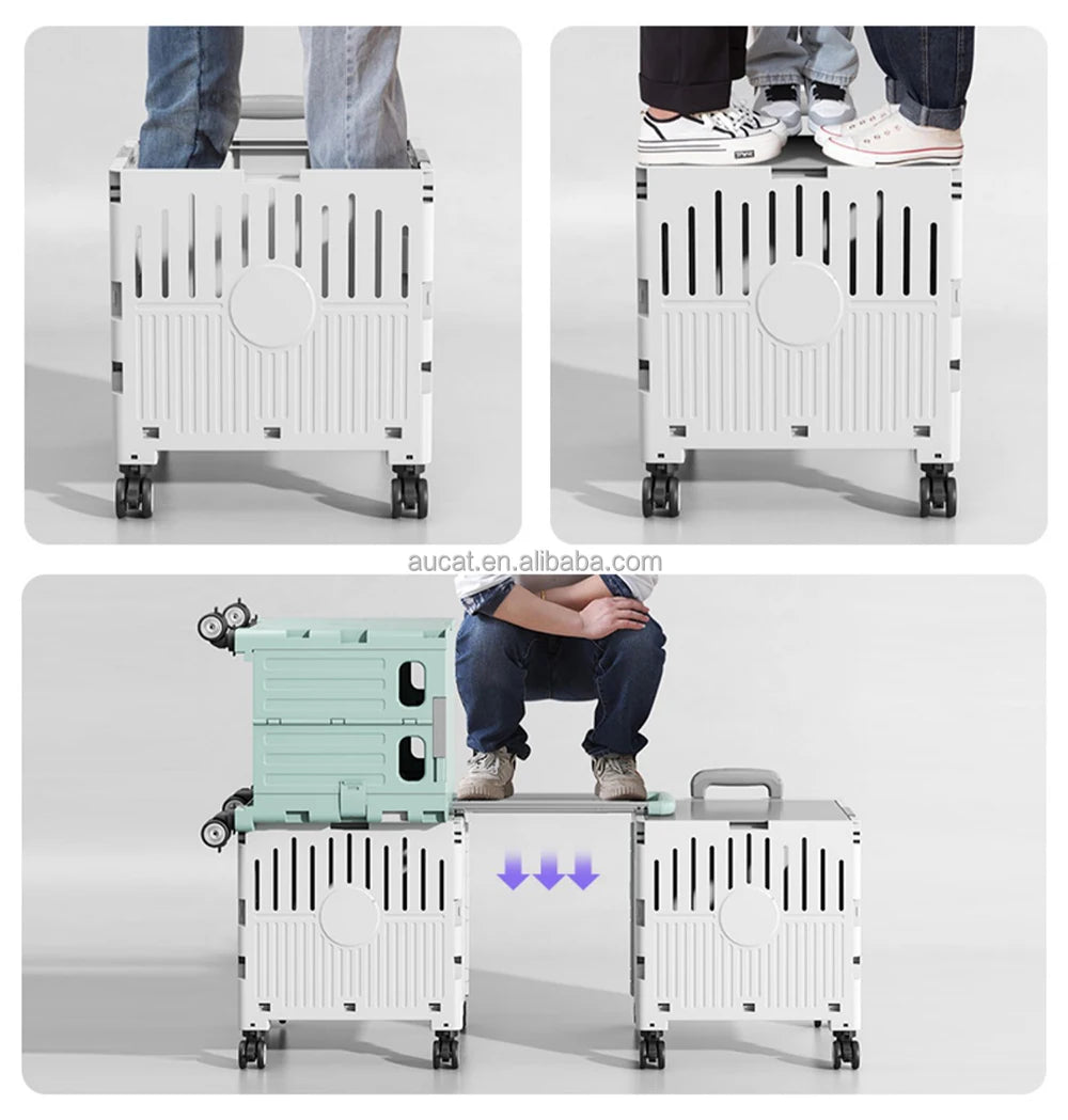Plastic Foldable Pet Stroller Garden Camping Hand Trolley Carts Utility 4 Wheels Market Storage Mobile Alloy Rod Shopping Cart