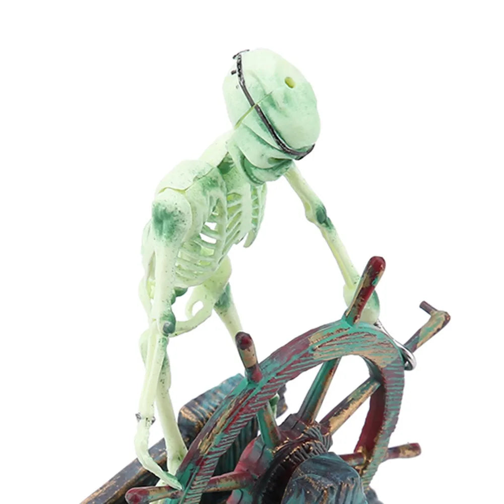 Air-Driven Aquarium Pirate Captain Decoration Undersea Design Landscape Style Skeleton Ornament Pirate Theme Aquatic Ornament