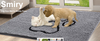 Kitinjoy Ultra Absorbent Chenille Mud Doormat With Paw Print Design Non-Slip Quick-Dry Washable Mats Door Mat for Muddy Dog Paws