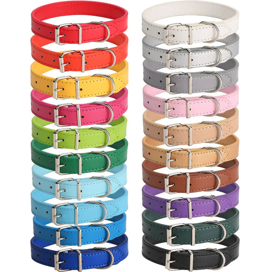 Leather Dog Cat Collar Soft Solid PU Collar For Small Medium Big Dogs Adjustable Puppy Neck Strap Colorful Cute Kitten Necklace