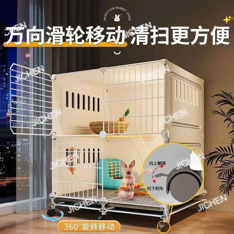 JC Rabbit Cage Household Extra Large Double Layer Indoor Automatic Manure Cleaning Dutch Pig Cage Two-Story Platform Villa