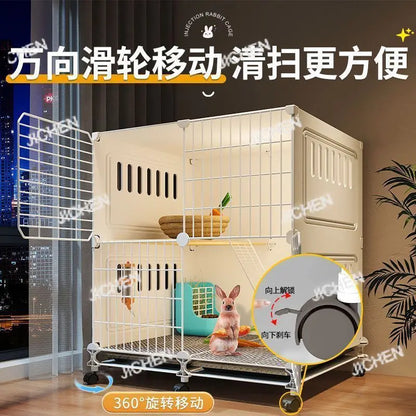 JC Rabbit Cage Household Extra Large Double Layer Indoor Automatic Manure Cleaning Dutch Pig Cage Two-Story Platform Villa
