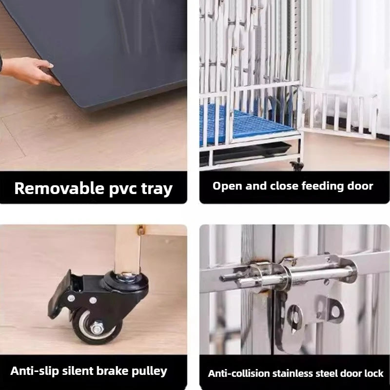 Large Dog Cage Outdoor Stainless Steel Folding Fence with Strong Load-bearing Capacity Bottom Extraction Tray for Dog Supplies
