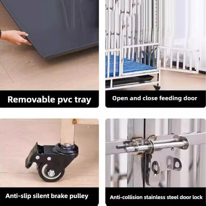 Large Dog Cage Outdoor Stainless Steel Folding Fence with Strong Load-bearing Capacity Bottom Extraction Tray for Dog Supplies