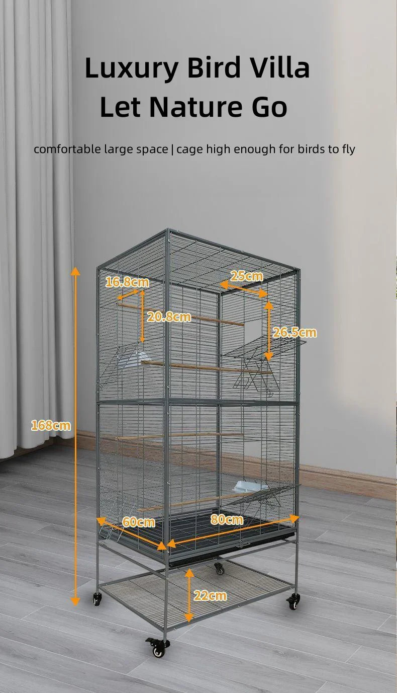 Metal Big Size Large Bird Cages Pet Parrot House Pet Cages Carriers Bird Breeding Foldable Quadrate Bird Cage 80*60*168cm