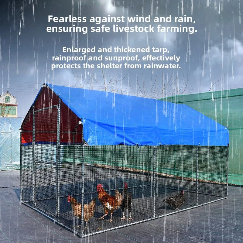 Outdoor Large Chien Coop Ventilated Poultry Cage Rainproof Chien ed Mobile Installation Durable Galvanized Steel Material