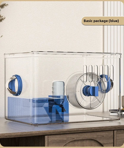 Acrylic Hamster Cage Transparent Habitat with Silent Running Wheel Large Space Enclosure for Hamster Easy-Clean Animal Home