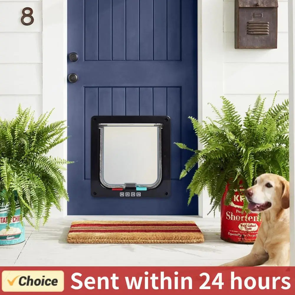 Cat Flap Door with 4 Way Security Lock Puppy Kitten Safety In&out Pet Door ABS Plastic Small Pet Gate Dog Cat Kitten Flap Door