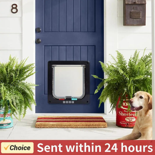 Cat Flap Door with 4 Way Security Lock Puppy Kitten Safety In&out Pet Door ABS Plastic Small Pet Gate Dog Cat Kitten Flap Door