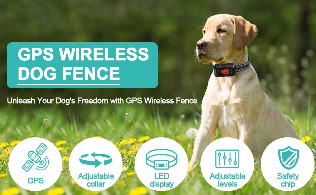 Electric Wireless GPS Dog Fence, Safe Dog Containment System GPS Boundary, Radius up to 999 Yards, Waterproof Training Collar