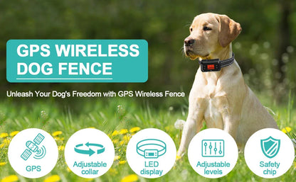 Electric Wireless GPS Dog Fence, Safe Dog Containment System GPS Boundary, Radius up to 999 Yards, Waterproof Training Collar