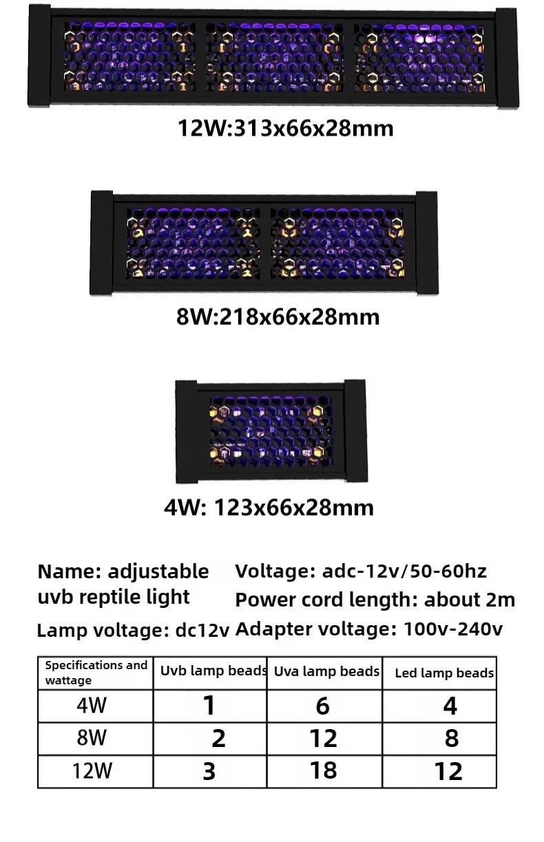 UVB Reptile Light UVA Sunbathing Back Adjustable Breeding Box Light Turtle Lizard Terrarium LED Lamp Reptile Pet Box Sun Lamp