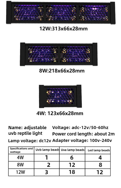 UVB Reptile Light UVA Sunbathing Back Adjustable Breeding Box Light Turtle Lizard Terrarium LED Lamp Reptile Pet Box Sun Lamp