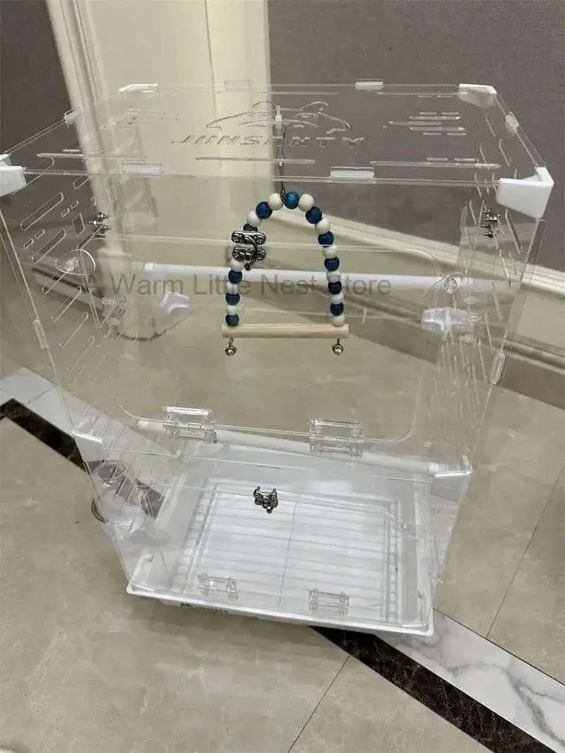 Large Acrylic Splash-proof Breathable Birdcage Fully Transparent Ornamental Bird Cage Parrot Cage Budgie Cockatiel Luxury Villa