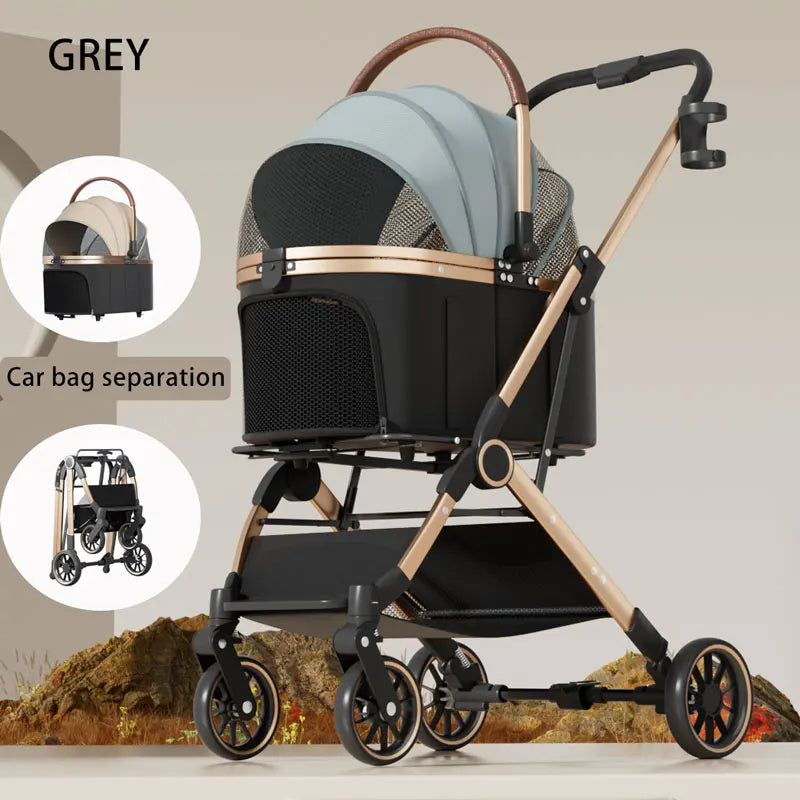 Pet 2-in-1 Portable Foldable Pet Strollers with Detachable Bag for Dogs Cats and Small Outdoor Pet Carts Basket Can Be Separated