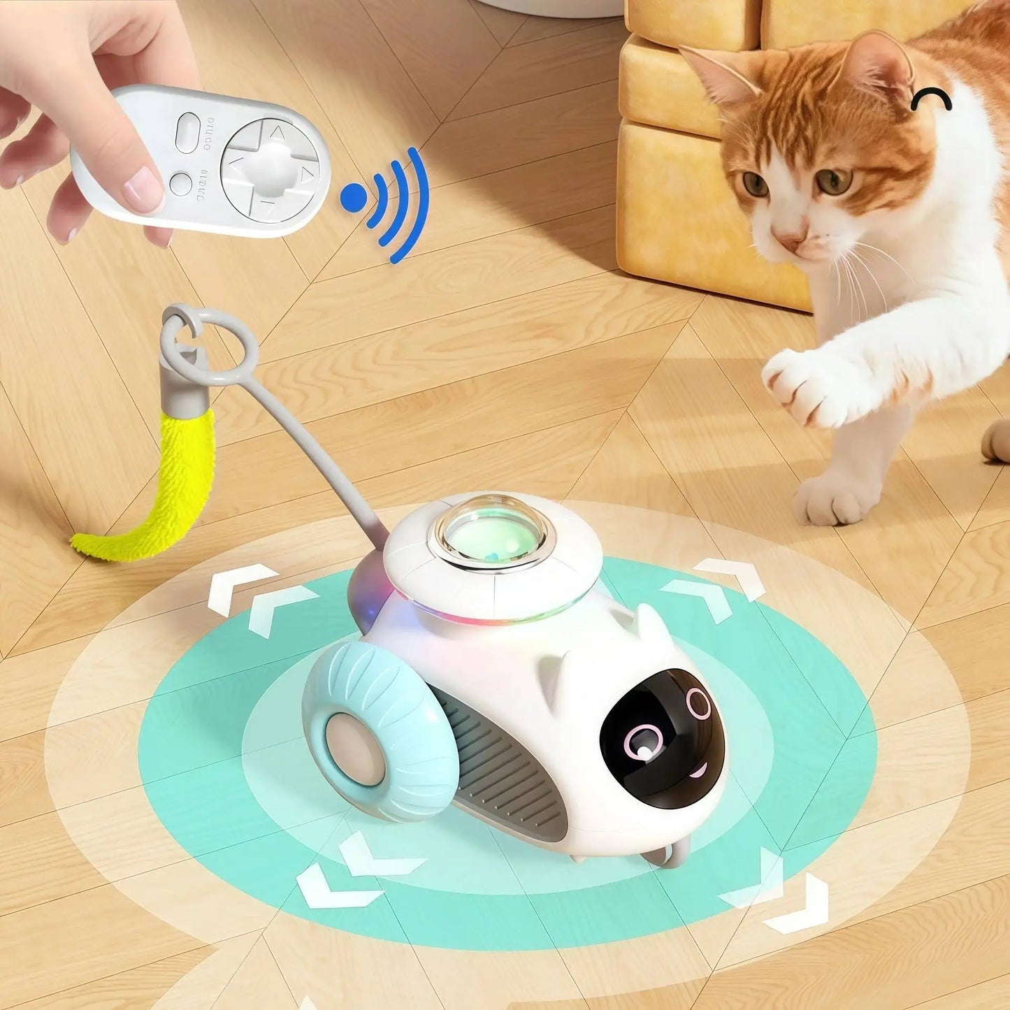 Cat Toys Car for Indoor Remote Control Smart Automatic Car with Tail Rechargeable LED Auto Moving Exercise Interactive Cat Toys