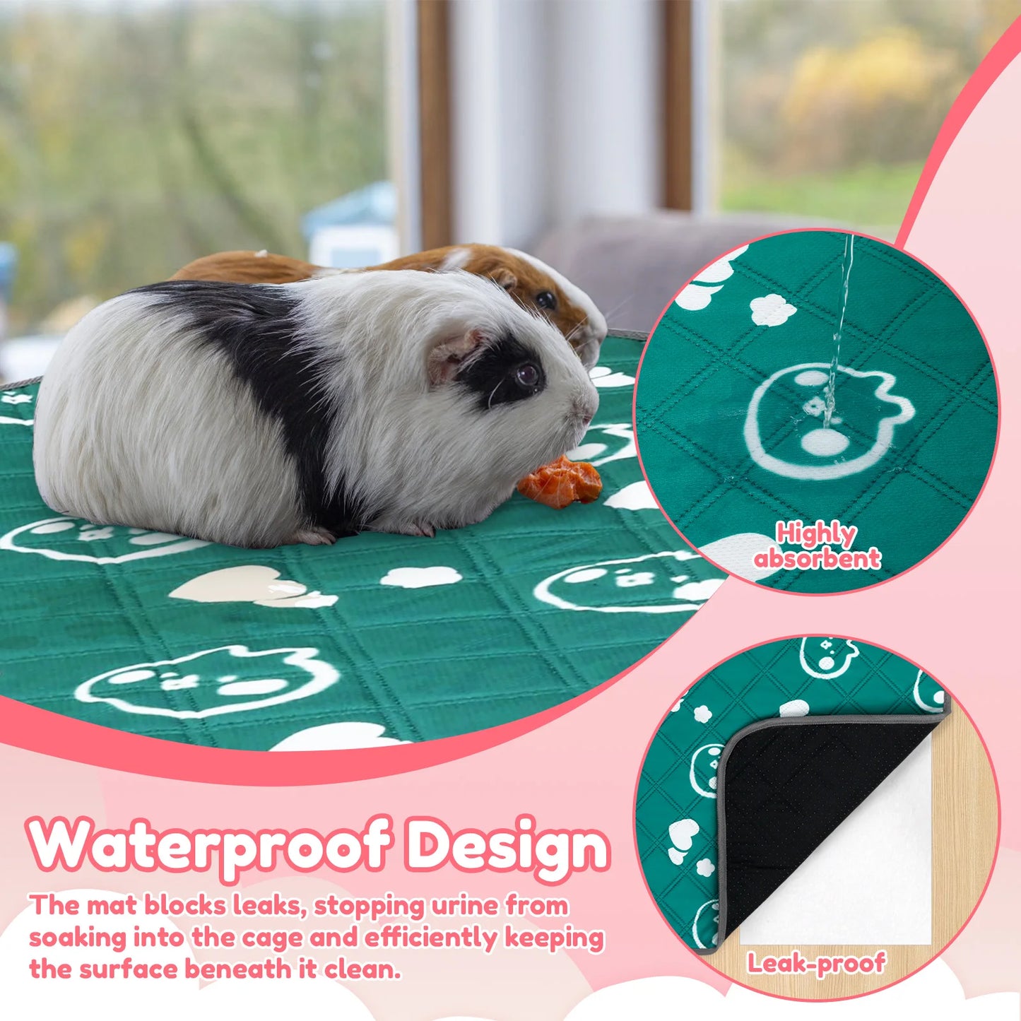 2Pcs Guinea Pig Cage Liner Washable Rabbit Absorbent Mat Reusable Hamster Pee Pad Anti-Slip for Pet Guinea Pig Rabbit Hedgehog