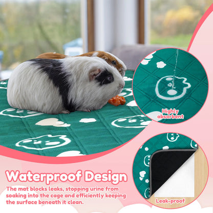 2Pcs Guinea Pig Cage Liner Washable Rabbit Absorbent Mat Reusable Hamster Pee Pad Anti-Slip for Pet Guinea Pig Rabbit Hedgehog